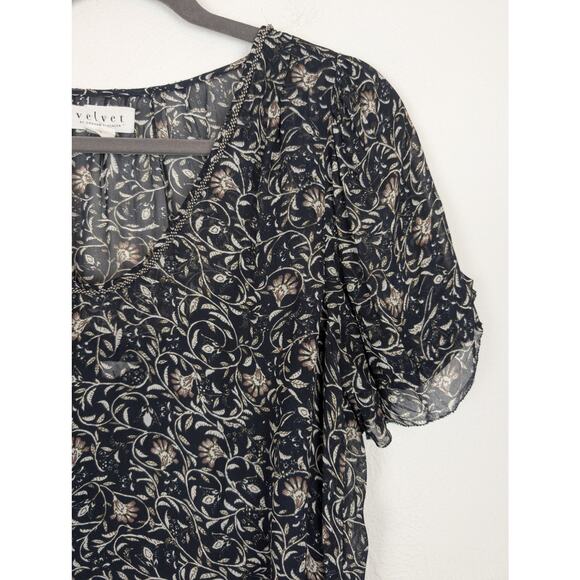 Velvet Graham Spencer Tracia Scoop Neck Beaded Floral Sheer Black Size XL - Picture 5 of 13
